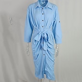 preiswerte Kleider für die Arbeit-Damen kleid lang blusenkleid Casual kleid Sommerkleid Stilvoll Brautkleider schlicht Urlaub Täglich Verabredung Regular Fit Farbblock Langarm Kargen Weiß Gelb Himmelblau Khaki Sommer Frühling