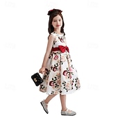preiswerte Partykleider-kinderkleidung Mädchen Party Kleid Blumen Ärmellos Leistung Geburtstag Krawattenknoten Schön Süß Baumwolle Knielang abendkleider Schaukelkleid A Linie Kleid Sommer 4 Jahre + Rosa Rote Rosenrot