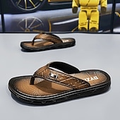 preiswerte Kleidungs-Sandalen-Braune Casual Flip Flops für Herren mit strukturiertem Fußbett und verstellbarem Riemen – bequeme Outdoor-Sandalen für Sommer und Strand
