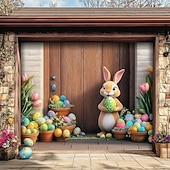 billige Garasje- og dørbanner-Utendørs Garasje Dør Dekorasjon Banner Kanin Egg Stor Bakgrunnsdekorasjon Utendørs Garasje Dør Hjemmevegg Dekorasjoner Arrangement Fest Parade