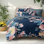 economico 100% cotone-Copripiumino floreale retrò in 100% cotone, set da 3 pezzi, in morbido tessuto estivo, morbido per la pelle, comodo, di lunga durata, leggero