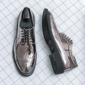 economico Formale-scarpe brogue da uomo in finta pelle verniciata color oro - design classico con lacci a punta per eventi formali, feste e matrimoni