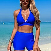 abordables Maillots une pièce et tankinis-Femme Tankini Maillot De Bain Deux Pièces Dos Nu V Profond Maillots de Bain Couleur Pleine Maillots de Bain Noir Rose Claire Respirable Séchage rapide Poids Léger Sans Manches - Natation Surf Plage