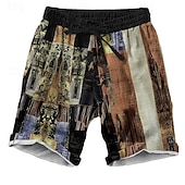 ieftine Imprimare geometrică-Bărbați Bloc Culoare Peteci Pantaloni Scurți Pantaloni scurți de plajă Pantaloni scurți casual Talie medie Hawaiană Retro / vintage Έθνικ În aer liber Concediu Haine de strada Cordon Talie elastic