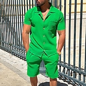abordables Ensembles de chemises basiques pour hommes-Homme Deux pièces Ensemble Chemise Ensemble été Et Set Uni Quotidien Vacances Sortir Col Manche Courte Pantalon Court Été Mode Occasionnel Confortable Vêtement Tenue