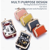 cheap Jewelry &amp; Cosmetic Storage-Genuine Leather Mini Jewelry Box, Portable Vintage-inspired Genuine Leather Coin Purse Jewelry Case with Kiss Lock, Mini Travel Ring Box for Women for Earring/Ring/Necklace/Bracelet