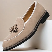 Χαμηλού Κόστους Ημιεπίσημο-ανδρικά σουέτ loafers με λεπτομέρεια φούντας – κομψά casual slip-on παπούτσια με λευκές σωληνώσεις, άνετα παπούτσια για καθημερινή χρήση και ημιεπίσημες εκδηλώσεις
