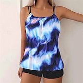 abordables Maillots une pièce et tankinis-Femme Tankini Maillot De Bain Deux Pièces Dos Nu Croisé Maillots de Bain Maillots de Bain Noir Bleu Respirable Séchage rapide Poids Léger Sans Manches - Natation Surf Plage Eté Printemps