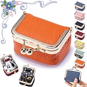 cheap Jewelry &amp; Cosmetic Storage-Genuine Leather Mini Jewelry Box, Portable Vintage-inspired Genuine Leather Coin Purse Jewelry Case with Kiss Lock, Mini Travel Ring Box for Women for Earring/Ring/Necklace/Bracelet