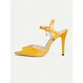 cheap 1980s-Women&#039;s Yellow Croc-Embossed Stiletto Heels with Ankle Strap and Open Toe - Elegant Party Shoes for Formal Occasions and Evening Wear