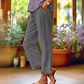 ieftine Pantalon grafic din bumbac in-Pentru femei Pantaloni din bumbac in Pantaloni Ușor Casual Lungime până la glezne Talie Medie Simplu Buzunar Respirabilitate Comfortabil Inelastic Casul / Zilnic Sfârșit de săptămână Albastru safir