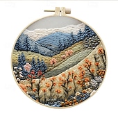 cheap Sewing &amp; Knitting &amp; Crochet-Embroidery Kit for Beginners,Cross Stitch Needlepoint Kits for Adults Starter Easy Snowy Mountain Pattern Fabric Hand Crafts,Hoops,Needle,Women DIY Hanging Plants,Sewing Hobby