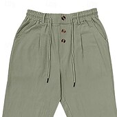 baratos Feriado-Homens Calças de linho Calças Calça verão Calças de gaze Com Cordão Cintura elástica Perna reta Tecido Conforto Respirável Comprimento total Diário Feriado Praia Férias Moda Branco Azul Céu