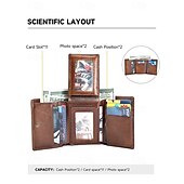 رخيصةأون محافظ-محفظة جلدية أصلية للرجال مزودة بخاصية حجب RFID - تصميم ثلاثي الطي مع فتحات للبطاقات ونافذة للهوية وحجرة للنقود، أنيقة وآمنة للاستخدام اليومي أو الهدايا، بني غامق أسود بني