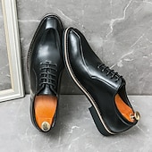 abordables Officiel-chaussures habillées à lacets en similicuir marron classiques pour hommes – chaussures formelles élégantes pour les affaires et les occasions spéciales