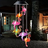 billiga Utomhusbelysning-Solcellsdriven rgb färgskiftande magisk boll vindklocka utomhus vattentät flamingo vindklocka trädgårdslampa för utomhus trädgård balkong terrassdekor jul nyårspresent