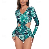 abordables Lycra de surf-Femme Maillot Anti UV Maillot de bain 1 pièce Protection solaire UV Poids Léger manche longue Le Maillot de corps Maillot de bain Découpé Natation Surf Plage Sports nautiques Floral Imprimé Et