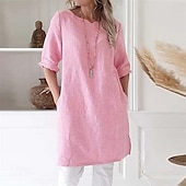 preiswerte Tunika-Oberteile-Damen Tunika Feste Farbe Modern 3/4 Ärmel Asymmetrischer Hals Normale Oberteile Täglich Rosa Blau Grau Frühling