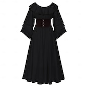 abordables Tenues-Rétro Vintage Médiéval Renaissance Robe Corset Tenues Ren Faire Viking Elfe Femmes Costume de Carnaval Celtique Fantaisie Halloween Carnaval Performance Soirée LARP Adulte Robe Corset Boucles