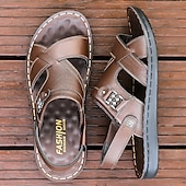 preiswerte Lässige Sandalen-Braune Sandalen aus Kunstleder für Herren – offene Zehenpartie mit überkreuzten Riemen und verstellbarem Riemen an der Rückseite für bequemen, lässigen Sommerlook