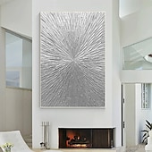 economico Quadri natura morta-raggi d&#039;argento astratto spesso dipinto a olio originale dipinto a parete soggiorno arte verticale pittura minimalista argento su tela