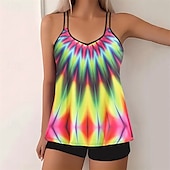 abordables Maillots une pièce et tankinis-Femme Tankini Maillot De Bain Deux Pièces Maillots de Bain Maillots de Bain Jaune Bleu Respirable Séchage rapide Poids Léger Sans Manches - Natation Surf Plage Eté Printemps Grande Taille