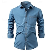 economico camicia da uomo con bottoni-Per uomo Camicia Camicia estiva Maglietta informale Camicia da spiaggia Camicia con bottoni Nero Blu Blu scuro Azzurro Manica lunga Liscio Bavero Da mare Hawaiano Tasche Abbigliamento Di tendenza