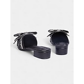 abordables Ballerines femme-mules plates noires à strass et nœud – parfaites pour les fêtes et les mariages