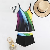 abordables Maillots une pièce et tankinis-Femme Tankini Maillot De Bain Deux Pièces Maillots de Bain Maillots de Bain Jaune Bleu Respirable Séchage rapide Poids Léger Sans Manches - Natation Surf Plage Eté Printemps Grande Taille