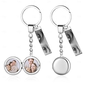 baratos Para mulheres-Chaveiro Personalizado com Pêndulos Redondos e Retangulares - Melhor Presente para Mãe - Aço Inoxidável Gravado com 2 Fotos e Imagem de Olho Presente de Casamento Perfeito para Casais