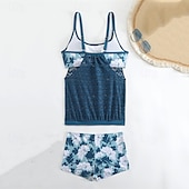 billiga One Pieces &amp; Tankinis-Dam Tankini Tvådelad baddräkt Spets Badkläder Badkläder Svart Rodnande Rosa Andningsfunktion Snabb tork Lättvikt Ärmlös - Simmning Surfing Strand Sommar Vår Plusstorlekar