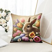 baratos Capa de almofada de férias-Capa de Almofadas Decorativas de Páscoa 1PC Coelho Ovos Macio Quadrado Capa de Almofada para Quarto Sala de Estar Sofá Cadeira