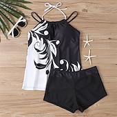 abordables Maillots une pièce et tankinis-Femme Tankini Maillot De Bain Deux Pièces Dos Nu Croisé Maillots de Bain Maillots de Bain Noir Bleu Respirable Séchage rapide Poids Léger Sans Manches - Natation Surf Plage Eté Printemps