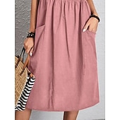 economico abiti stampati in cotone e lino-Per donna Abito Midi Abito Lungo Maxi Abito Abiti in cotone e lino Elegante Essenziale Casual Vacanza Feste Lavoro Vestibilità regolare Semplice Manica Corta Girocollo Rosa Marrone chiaro Cachi Blu