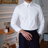 preiswerte Button-Down-Hemden für Herren-Herren Hemd Hemd mit Spearpoint-Kragen Kleidhemd Knopfhemd Einfach Hochzeit Party Schwarz Weiß Langarm Revers Frühling &amp; Herbst Bekleidung