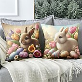 baratos Capa de almofada de férias-Capa de Almofadas Decorativas de Páscoa 1PC Coelho Ovos Macio Quadrado Capa de Almofada para Quarto Sala de Estar Sofá Cadeira