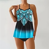 abordables Maillots une pièce et tankinis-Femme Tankini Maillot De Bain Deux Pièces Col en V Maillots de Bain Maillots de Bain Jaune Bleu Roi Respirable Séchage rapide Poids Léger Sans Manches - Natation Surf Plage Eté Printemps Grande Taille
