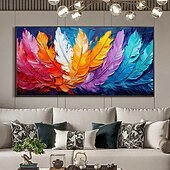 cheap Landscape Paintings-Handmade Original Coloured Feathers Oil Painting On Canvas Abstract Colourful Wings Wall Art for Home Decor With Stretched Frame Without Inner Frame Painting