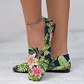 abordables Sandalias planas de mujer-Zapatos sin cordones con estampado floral tropical para mujer: zapatos casuales livianos y transpirables para atuendos de verano y vacaciones