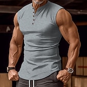 baratos Tops de ginásio-Homens Malha Íntima Camisa Henley Top de colete Camiseta Interior Sem Manga Henley Verão Tecido Moda Designer Básico Férias Rua Para Noite Branco Verde cáqui Top Tee para Homens