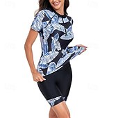 abordables Lycra de surf-Femme Maillot De Bain Deux Pièces Protection solaire UV Poids Léger Manche Courte Maillots de Bain Maillot de bain 2 Pièces Zip sur le devant Natation Surf Plage Sports nautiques Tropical Imprimé Et