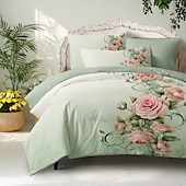 baratos 100% algodão-Conjunto de capa de edredom com padrão floral, conjunto de edredom estampado, conjuntos de cama de algodão com fronha envelope, decoração de quarto, capa de edredom king queen