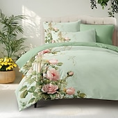 baratos 100% algodão-Conjunto de capa de edredom com padrão floral, conjunto de edredom estampado, conjuntos de cama de algodão com fronha envelope, decoração de quarto, capa de edredom king queen