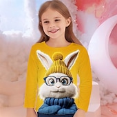 olcso Lányok 3D Állatai-Húsvét Lány 3D Grafika Állat Nyúl Póló Hosszú ujj Tavasz Ősz Divat Alap Gyerekek 4-12 év Terített nyak Szabadtéri Hétköznapi Napi Normál