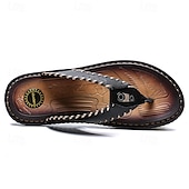 abordables Sandalias de vestir-Chanclas vintage de piel sintética marrón para hombre: sandalias de verano con punta abierta hechas a mano con suela antideslizante para playa, viajes y uso informal