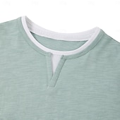 preiswerte Baumwoll-Leinen T-Shirts-Herren Hemd V-Ausschnitt T-Shirt Langarmshirt Langarm V Ausschnitt Frühling &amp; Herbst Einfarbig Patchwork Täglich Lässig Streetstyle Falscher Zweiteiler Outdoor Straße Lässig Dunkelgrau Hellgrün Kaffee