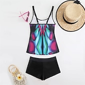 abordables Maillots une pièce et tankinis-Femme Tankini Maillot De Bain Deux Pièces Maillots de Bain Maillots de Bain Jaune Bleu Respirable Séchage rapide Poids Léger Sans Manches - Natation Surf Plage Eté Printemps Grande Taille
