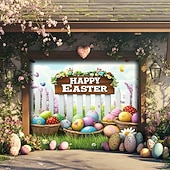 billige Garasje- og dørbanner-Utendørs Garasje Dør Dekorasjon Banner Kanin Egg Stor Bakgrunnsdekorasjon Utendørs Garasje Dør Hjemmevegg Dekorasjoner Arrangement Fest Parade