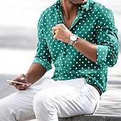 billige skjorte for menn-Herre Skjorte Sommerskjorte Hawaii skjorte Skjorte med knapper Svart Rosa Langermet Polkadotter Aftæpning utendørs Gate Knapp ned Klær Polyester Mote Fritid Pustende Bekvem