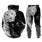 economico Set di Felpe 3D da Uomo-Per uomo Grafico Tigre 2 pezzi Set di felpe 3D Tuta Felpe con cappuccio Manica Lunga Pantaloni lunghi Con Cappuccio Streetwear Designer Essenziale Sport &amp; Outdoor Casuale Sportivo Stampato Primavera